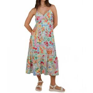NEW ENDLESS BLU. summer sky midi printed dress in multi